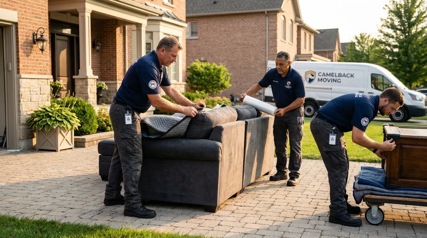 Large estate moving crew wrapping furniture in Grayville, IL